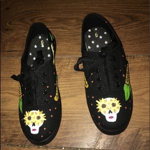 Hand painted Sunflower Sugar Skull Shoes